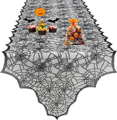 Camino mesa halloween encaje negro gótico 18x72pulg