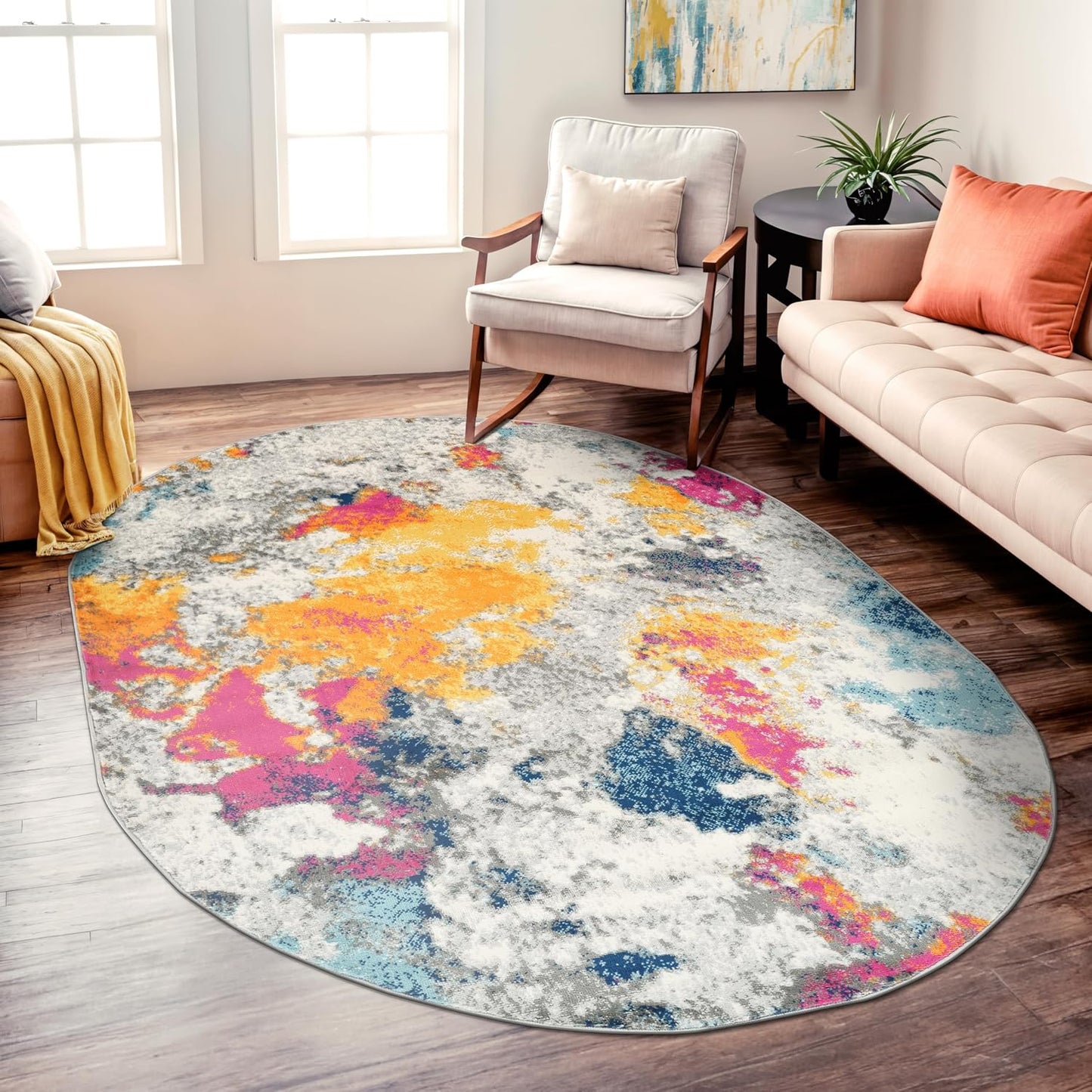 Alfombra ovalada moderna abstracta 5x7ft multicolor