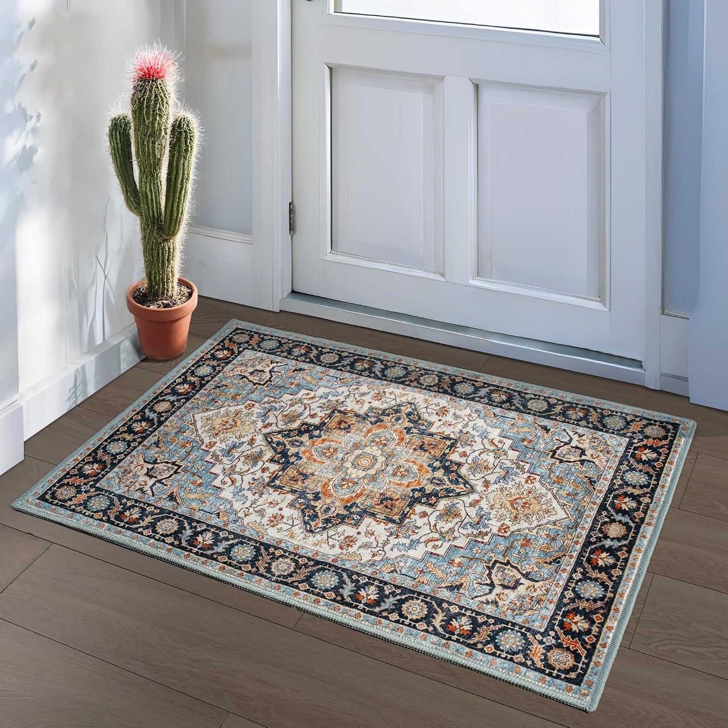 Alfombras pequeñas entrada 2x3ft antideslizante vintage lavable