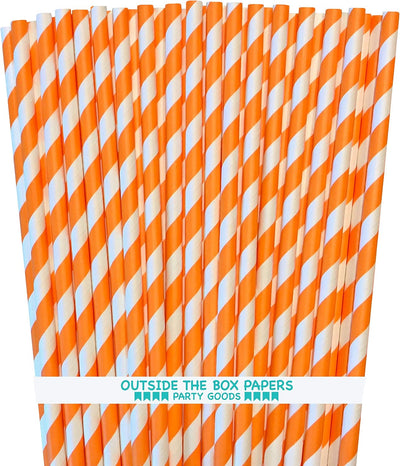 Pajitas papel rayas naranja blanco 7.75pulg pack 100