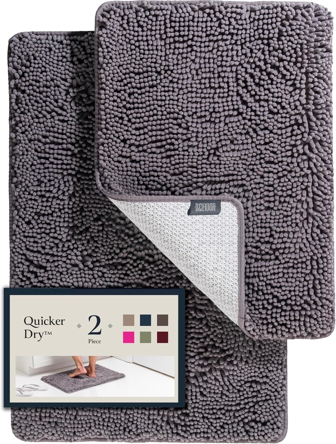 Set 2 Alfombras Baño Felpa Secado Rápido 24x17 30x20