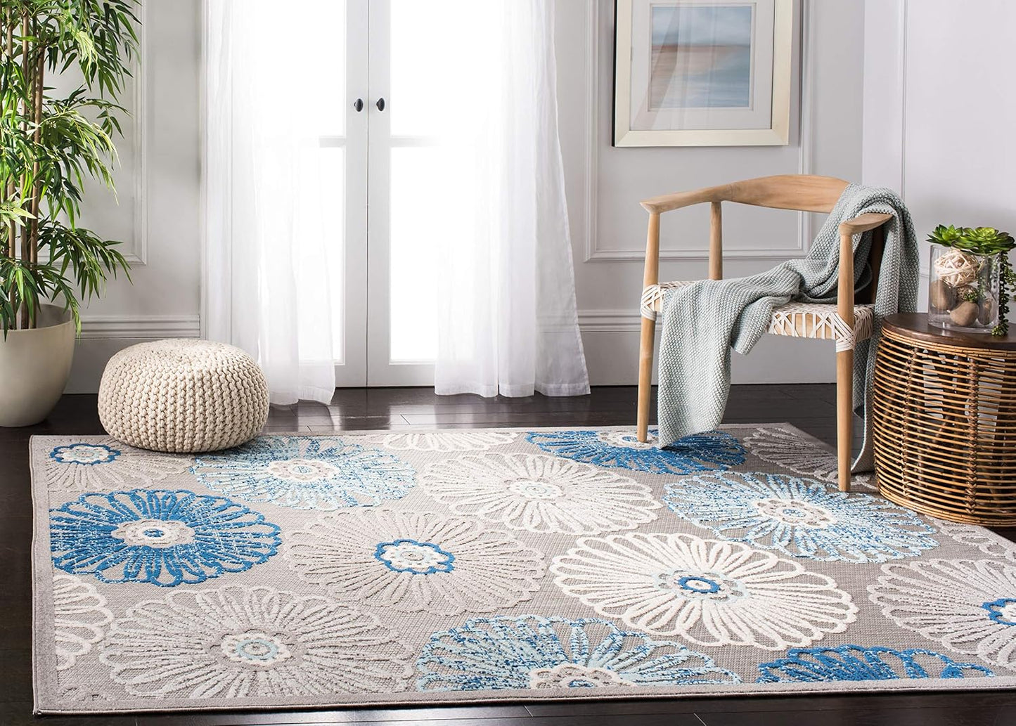 Alfombra exterior lavable 4x6ft gris y azul CBN801F