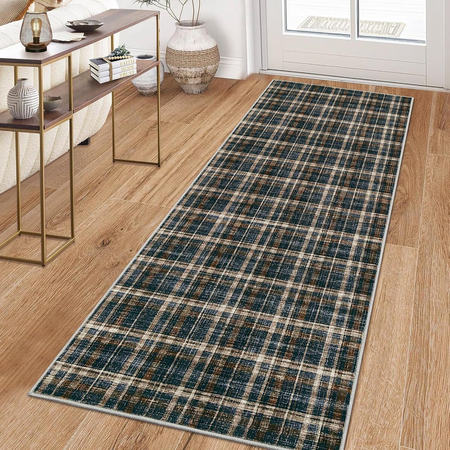 Alfombra pasillo a cuadros 2x6ft antiderrap negro