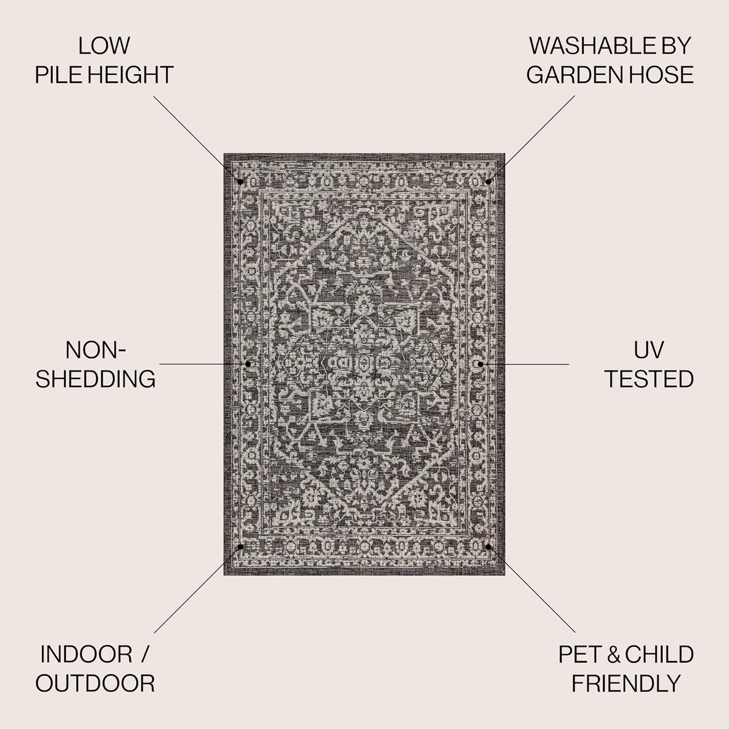 Alfombra Boho Medallion 5x8 Negro/Gris texturizado