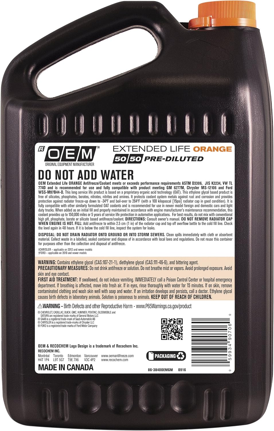 Recochem anticongelante 50/50 vida extendida naranja 1gal