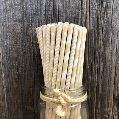 Pajitas papel marrón kraft rayas chevron 7.75pulg pack 100