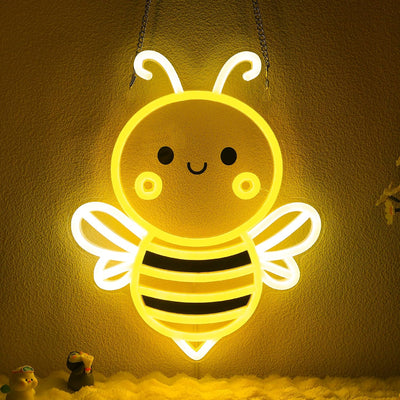 Letrero neón abeja decoración dormitorio oficina usb colgar