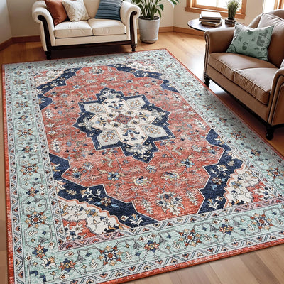 Alfombra floral vintage 5x7ft suave lavable antideslizante
