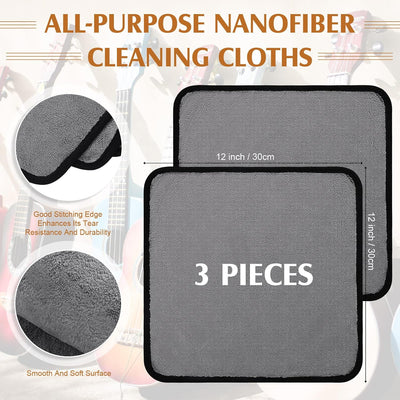3 Pzas Paños Microfibra para Guitarra Bajo Violín 12x12pulg