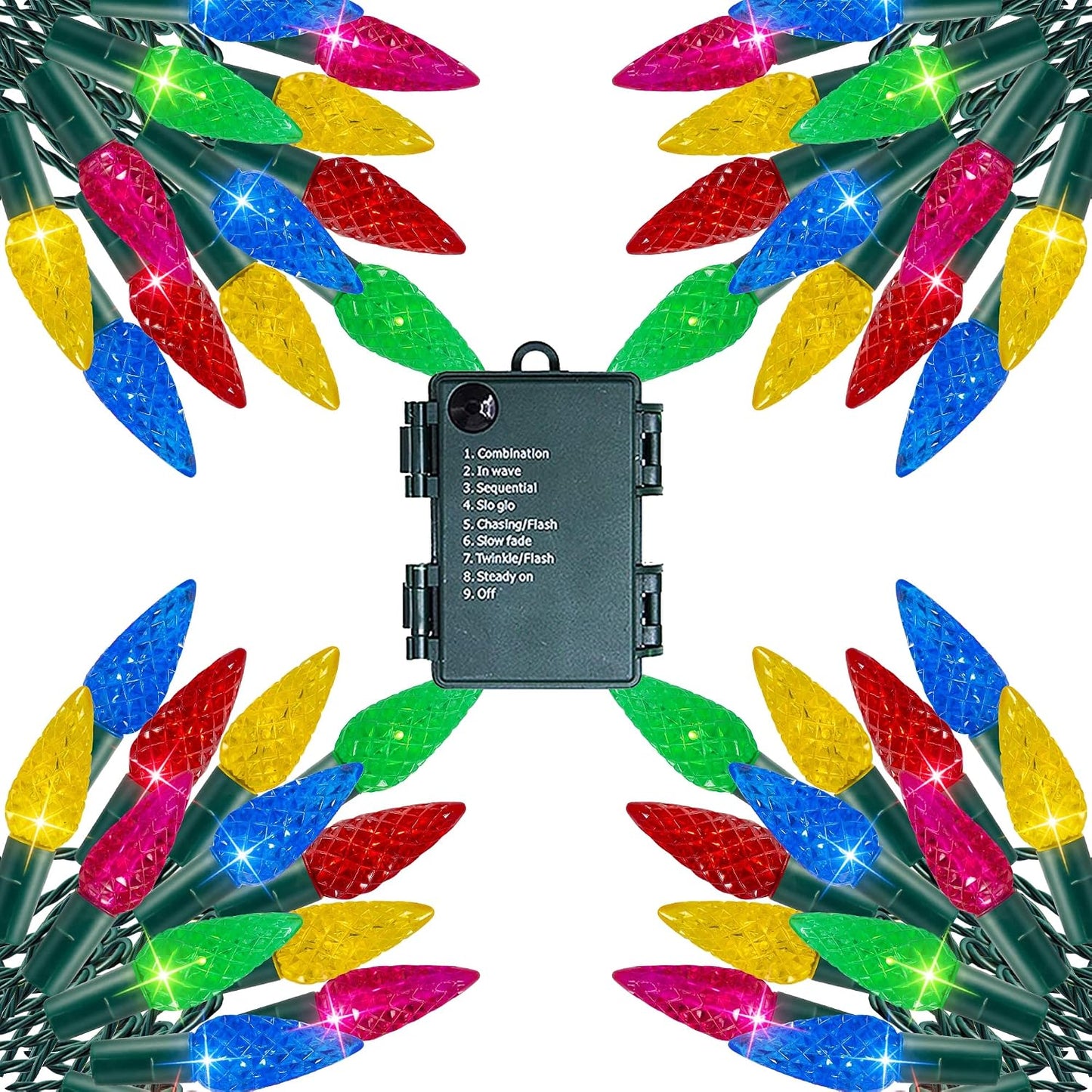 Luces Navidad a pilas 200 LED 68pies multicolor 8modos impermeables