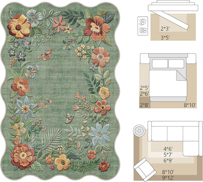 Alfombra floral lavable 6x9pulg color verde salvia antideslizante