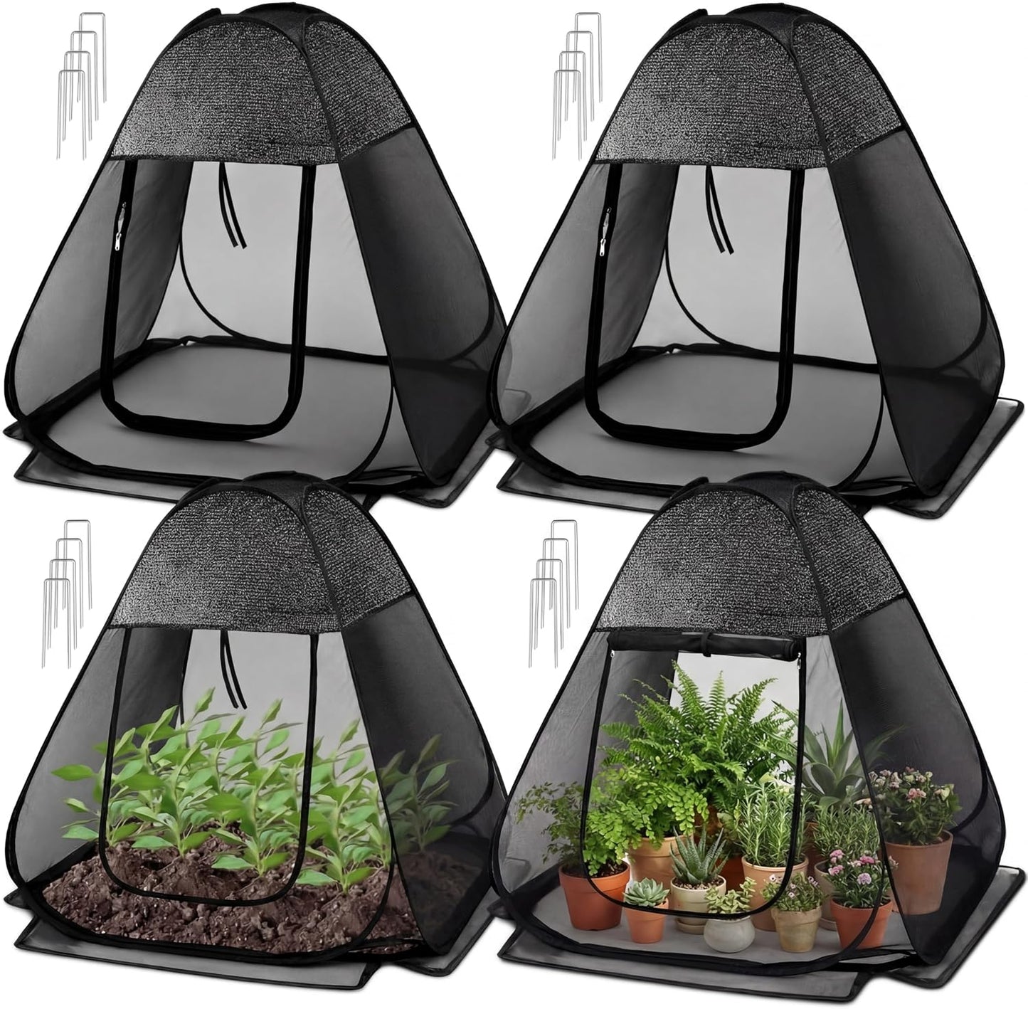 Cubierta jardín 36x36 con malla UV puerta cremallera 4 Pzas