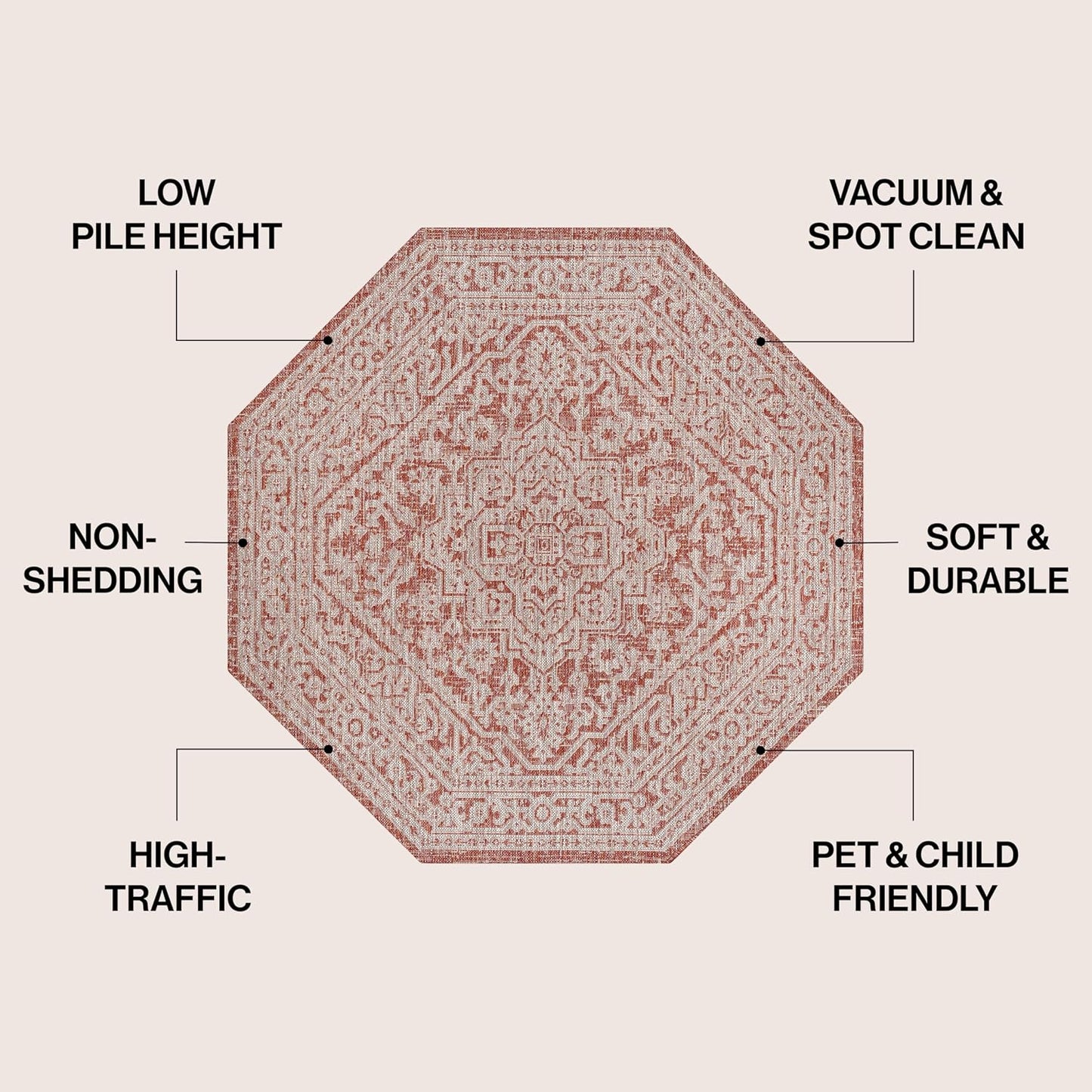 Alfombra octagonal 8ft texturizada rojo/taupe