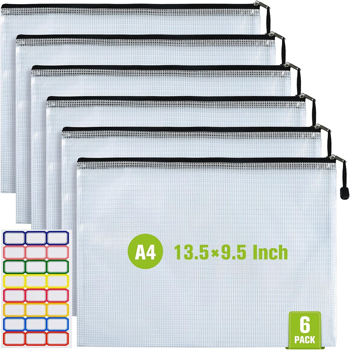 6 Bolsas Malla Plástico Impermeable Cremallera A4 Oficina