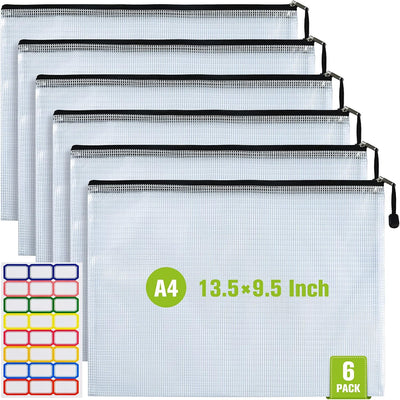 6 Bolsas Malla Plástico Impermeable Cremallera A4 Oficina