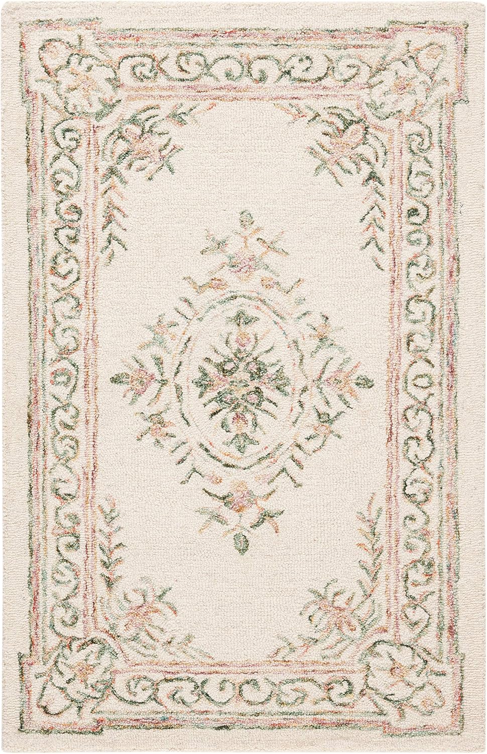 Alfombra decorativa micro-loop 2'6"x4' marfil y fucsia
