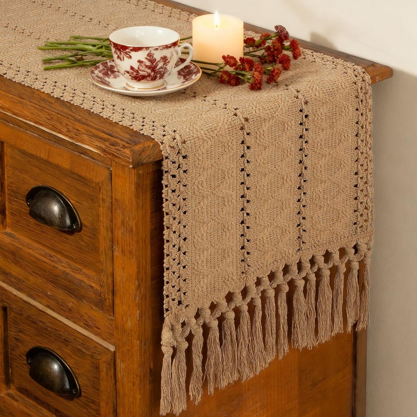 Mesa arpillera marrón bohemio 72pulg decoración comedor