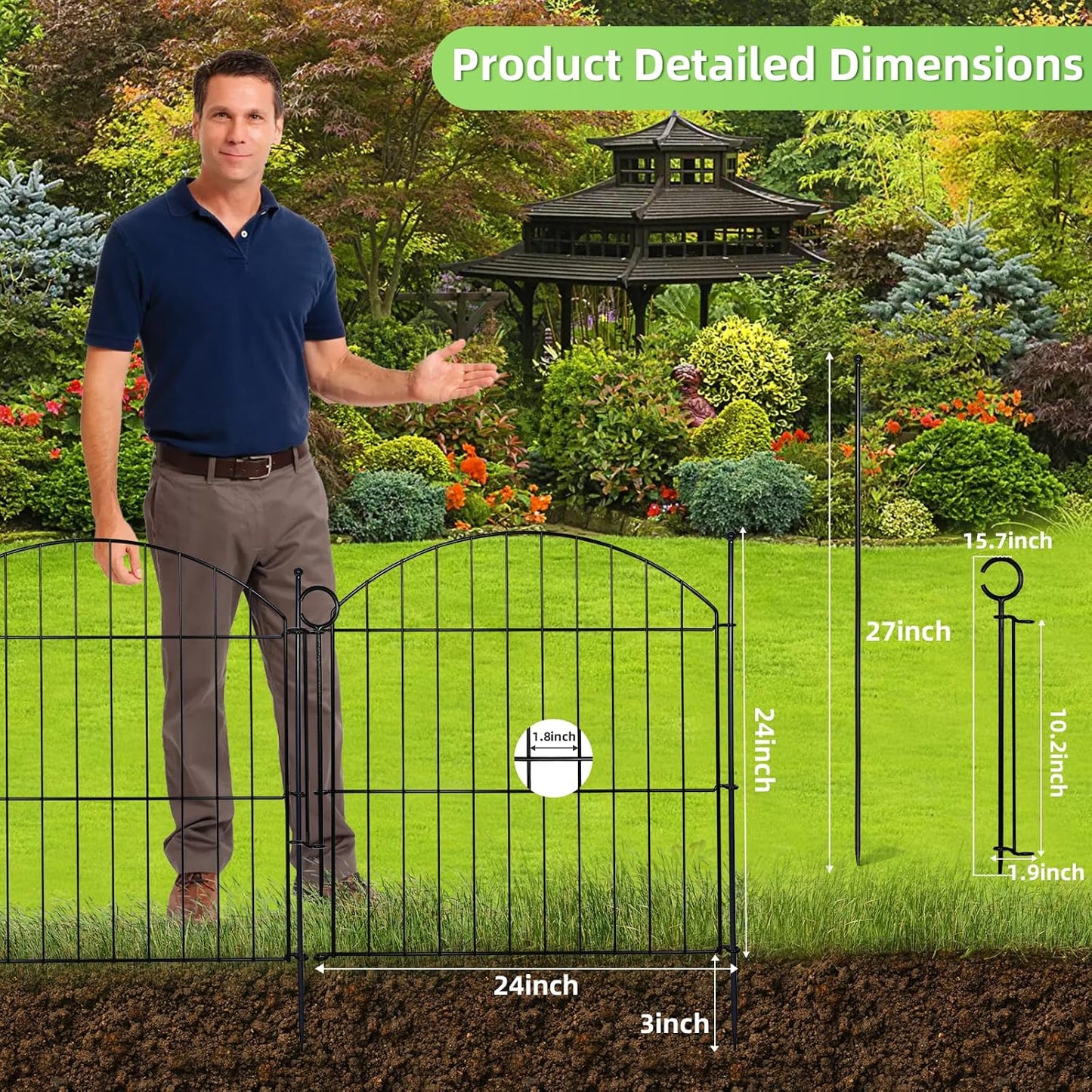 Valla jardín 24pulg x10ft pack 5 con cerradura