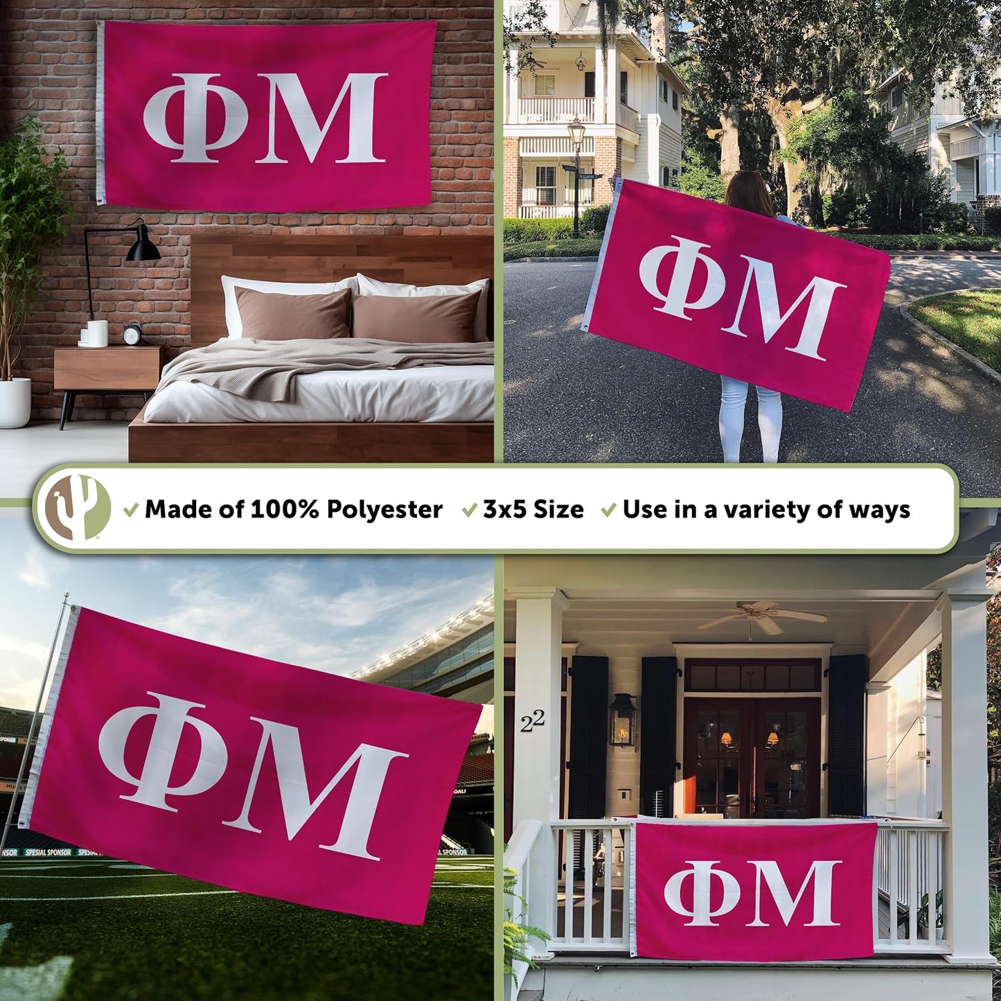 Bandera Phi Mu letra griega 3x5ft letrero decorativo PM