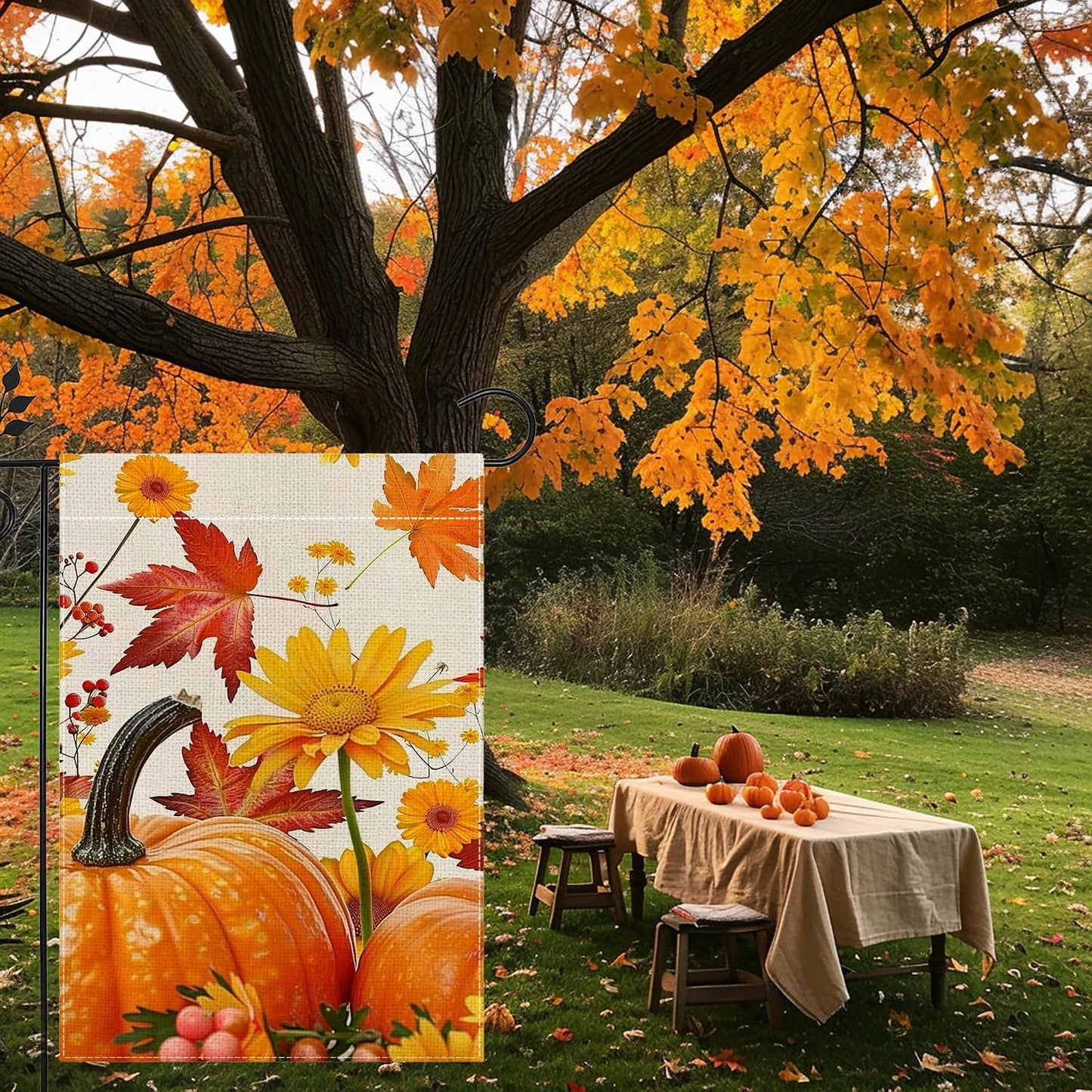 Bandera jardín calabaza otoño 12x18pulg doble cara decoración patio
