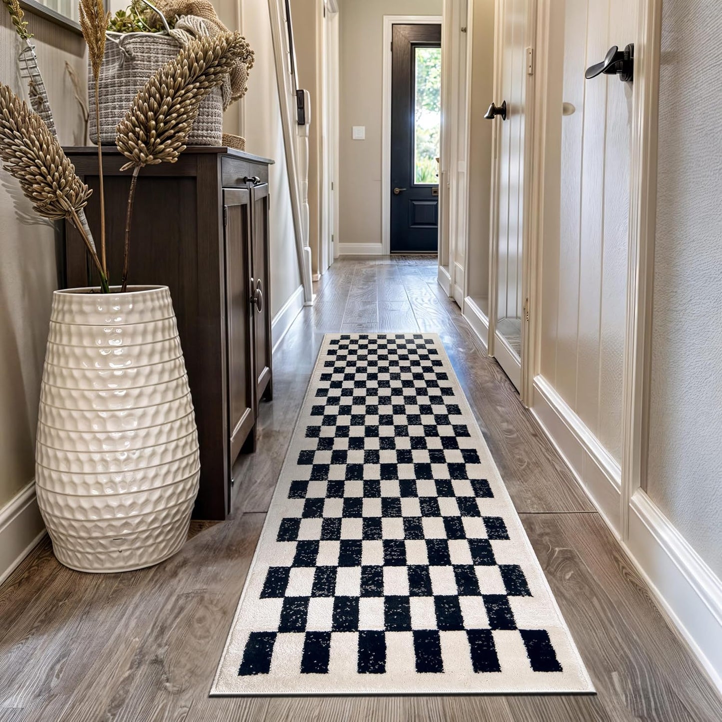 Alfombra cuadros blanco y negro sala dormitorio