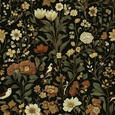 Papel tapiz floral oscuro 16.9x118.1pulg despegar y pegar