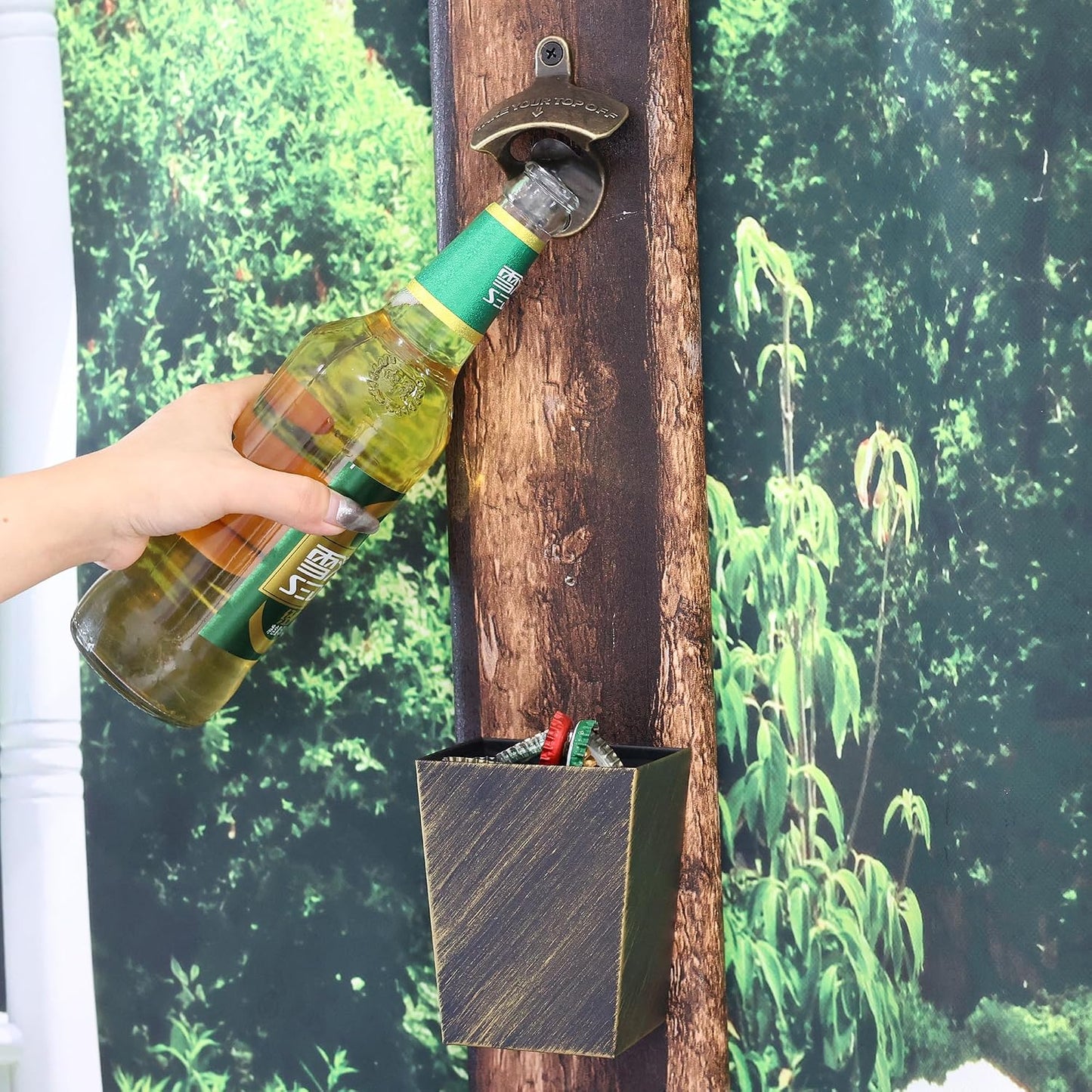 Abridor botellas acero inox bronce antiguo pared