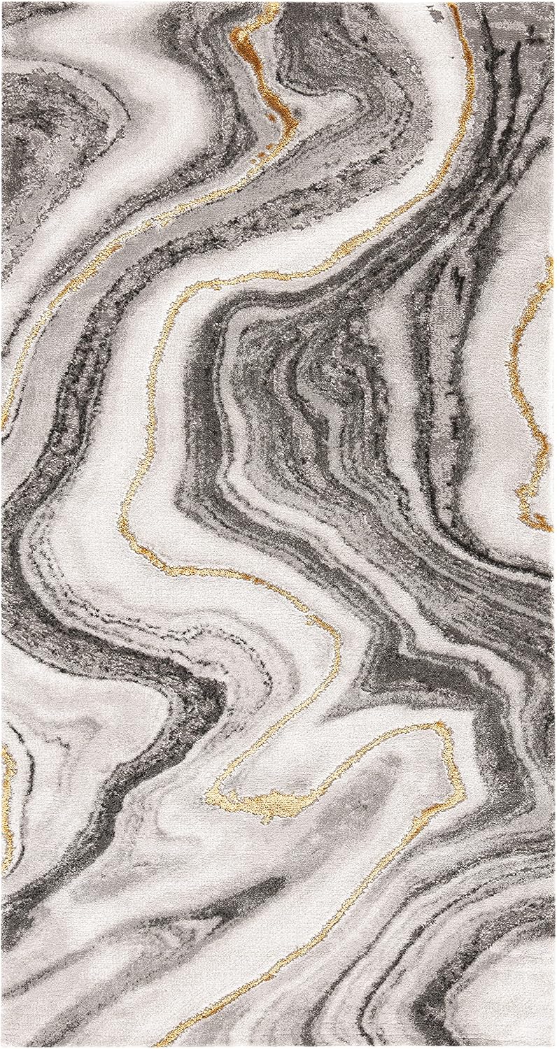 Alfombra acento 2'3x4' gris y dorado diseño moderno