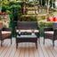 Set 4 Pzas Muebles Mimbre Patio Silla Mesa Cristal Marrón