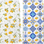 Set 2 Paños Cocina Italianos Limón Azul Abstracto Floral