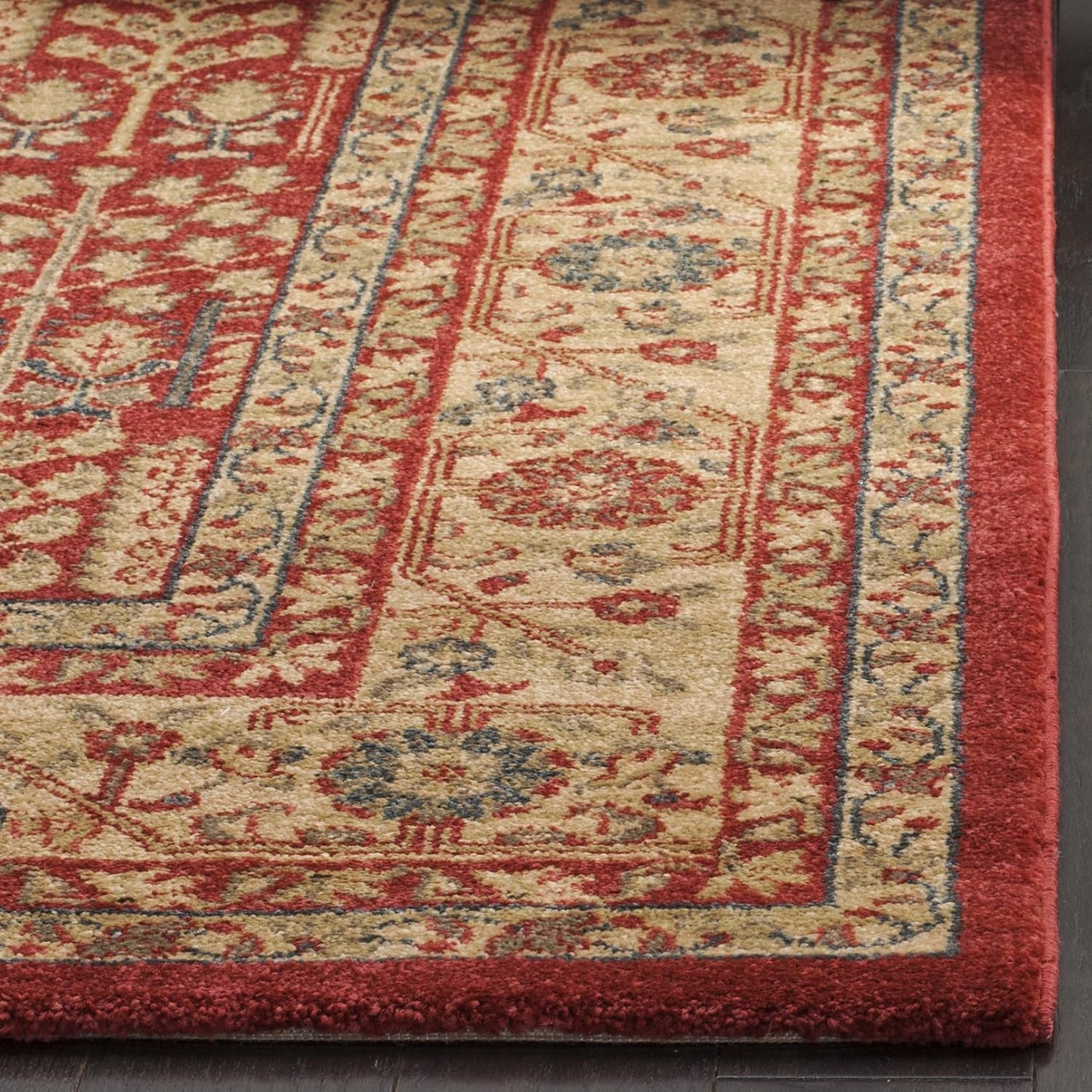 Alfombra decorativa 4x5ft7" diseño oriental rojo y natural