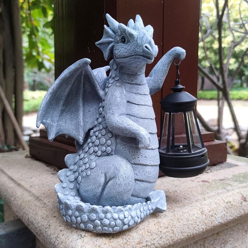Estatua dragón solar con linterna para decoración exterior