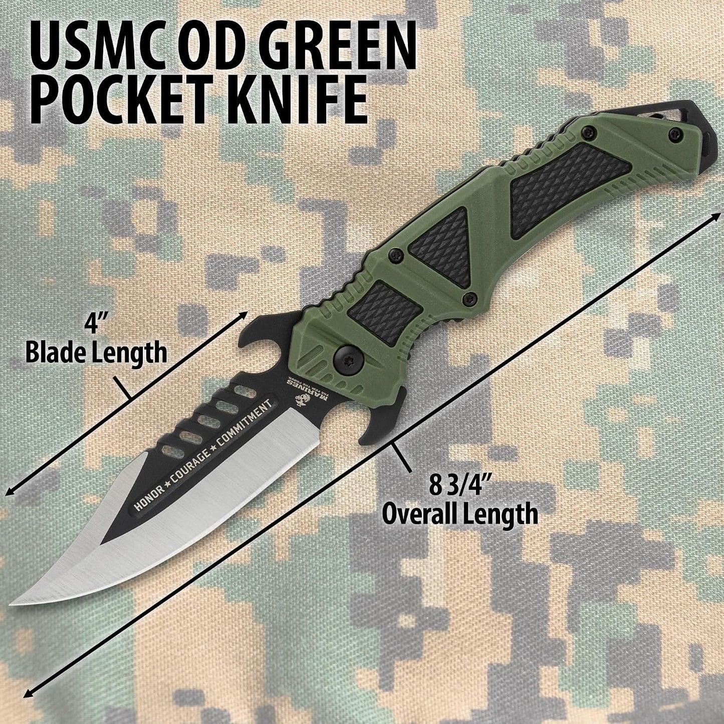 Cuchillo bolsillo USMC 4pulg mango TPR clip Olive Drab