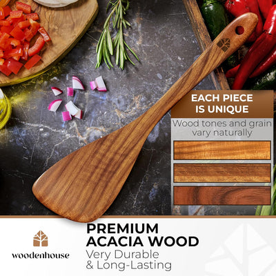 Espátula madera acacia 12pulg mango cómodo para cocinar