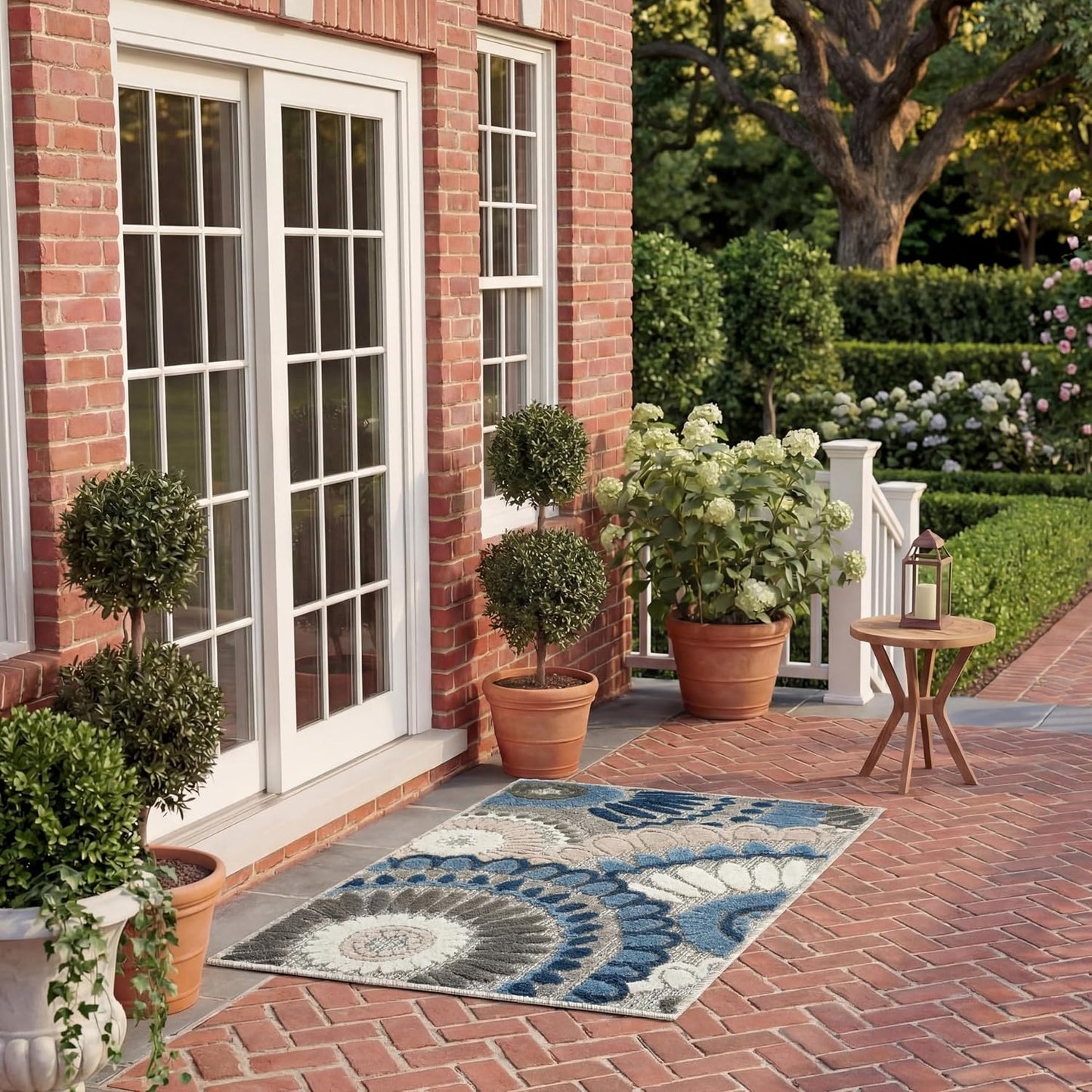 Alfombra exterior lavable 2'2x5' gris azul puerta cocina