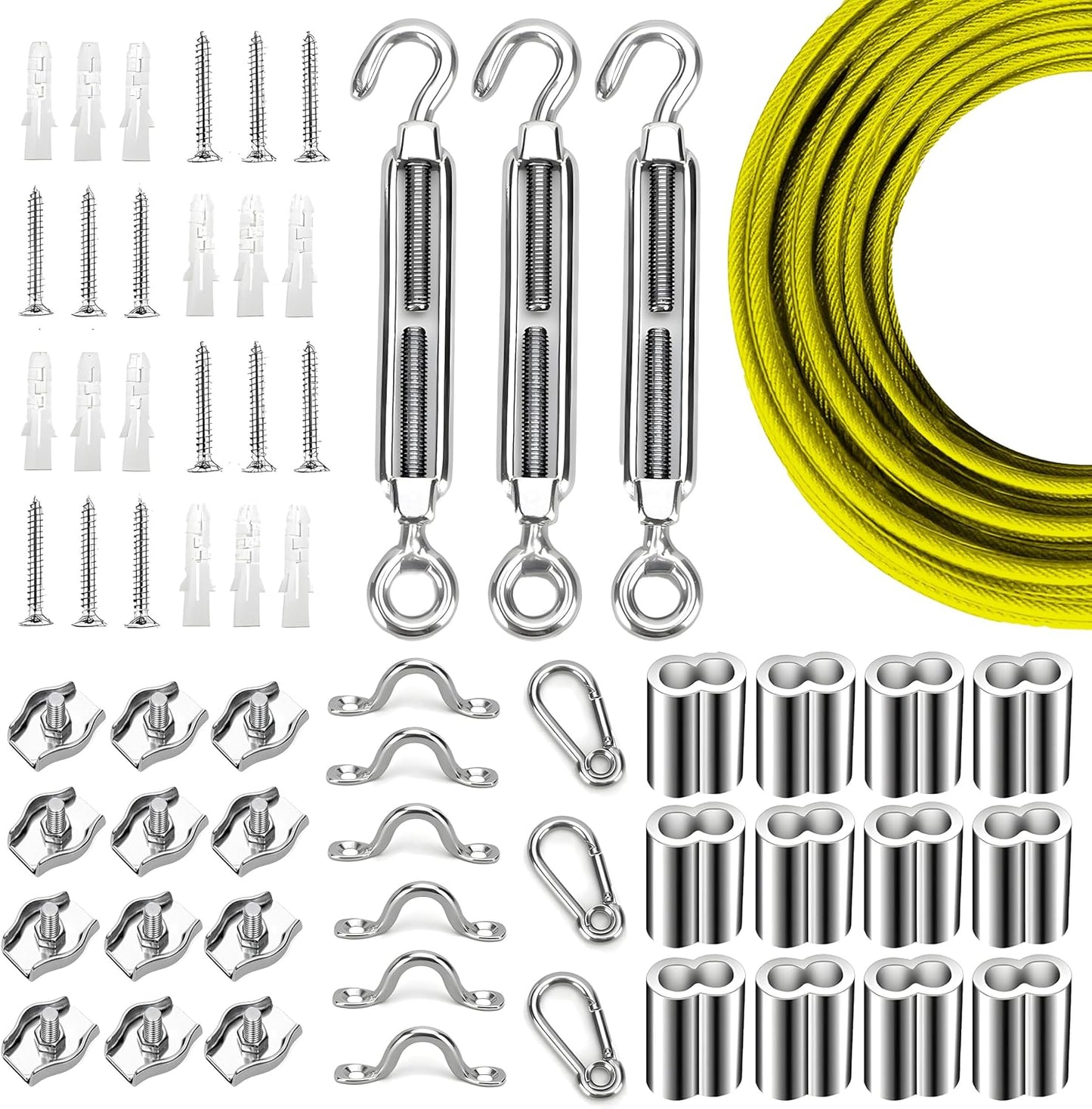 Kit suspensión luces cadena cable acero inox 150pies PVC