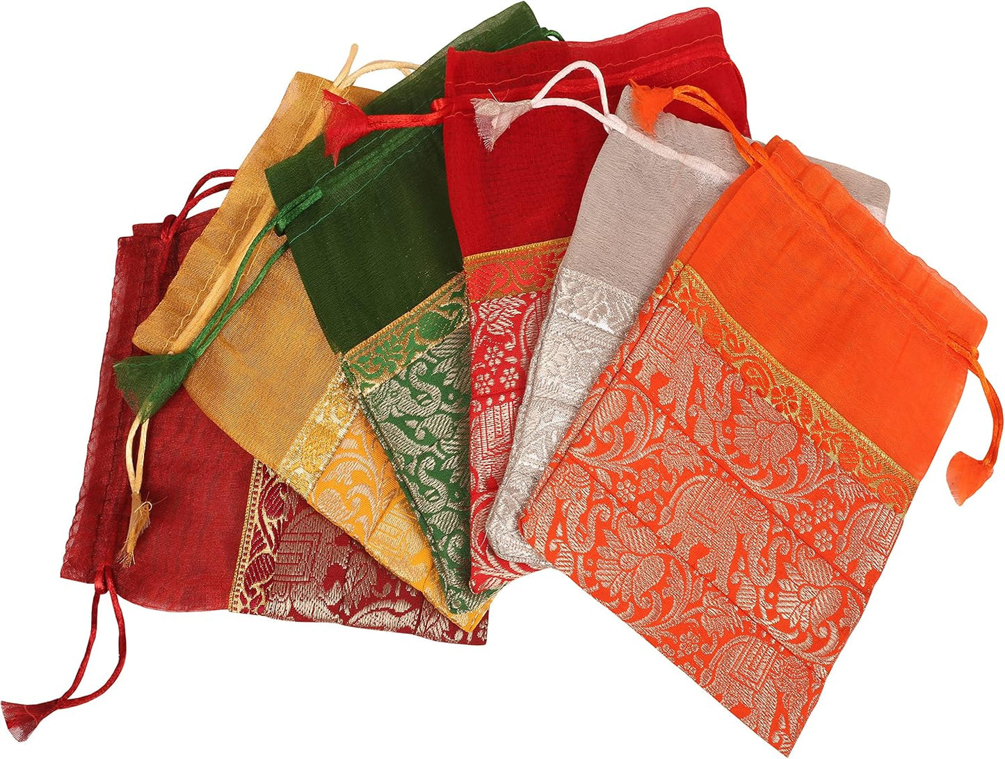 6 Pzas Bolsas Brocado Elefante Multicolor Hechas a Mano