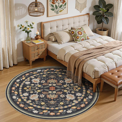 Alfombra redonda 5x5ft estilo bohemio vintage