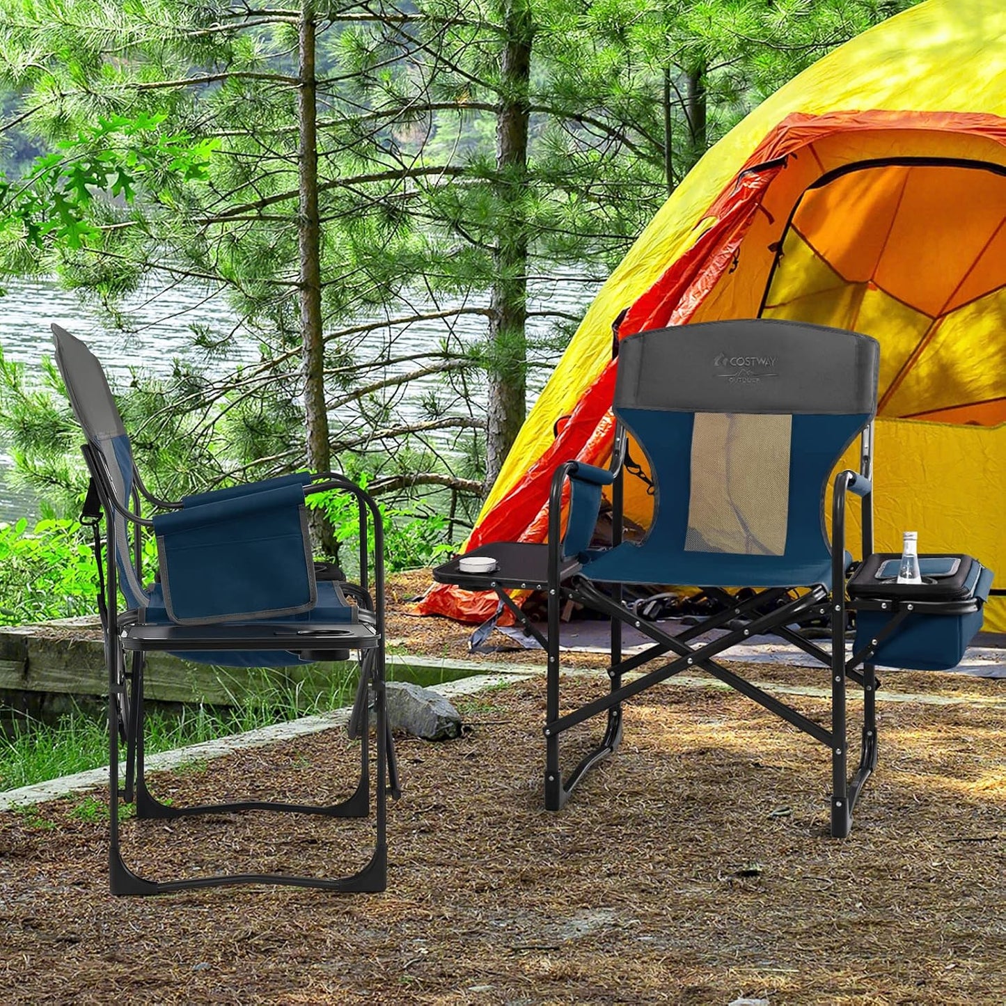 Silla camping plegable resistente 400lb con mesa y bolsa