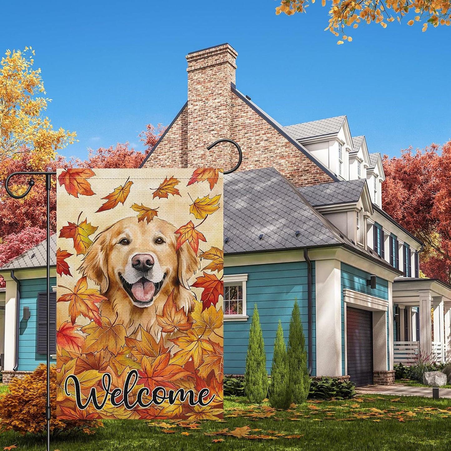 Bandera jardín doble cara perro golden retriever 12x18pulg