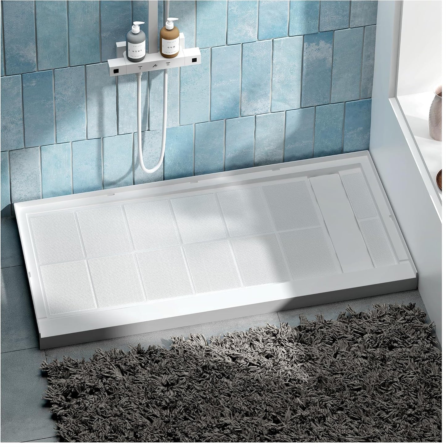 Base ducha 60x30pulg antiderrap blanco SMC drenaje derecho