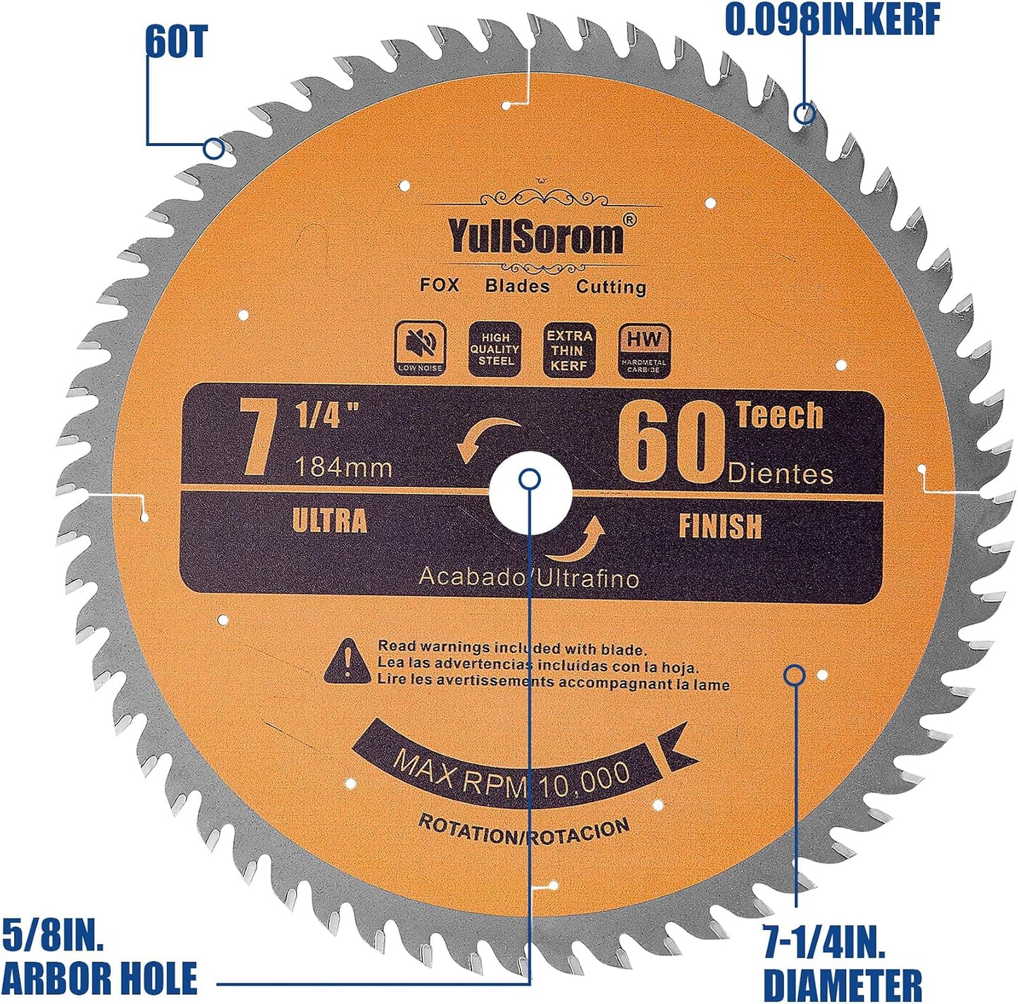 Hoja sierra circular 7-1/4 60 dientes eje 5/8 para madera