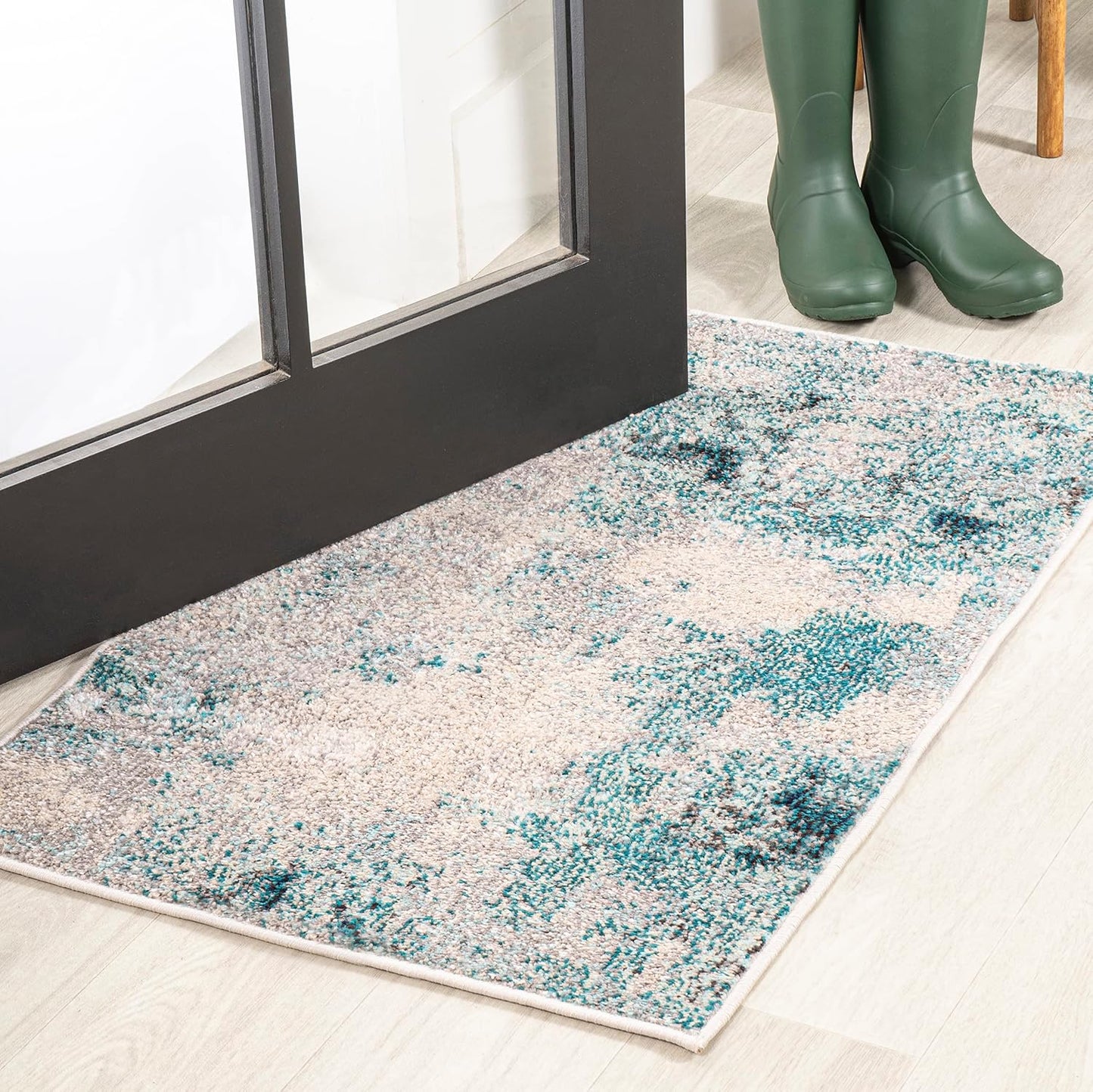 Alfombra moderna abstracta crema/azul 2x3 para interior