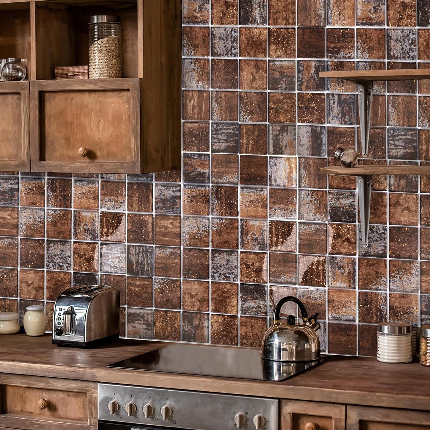 Azulejo vidrio salpicadero baño cocina bronce 2x2pulg 5