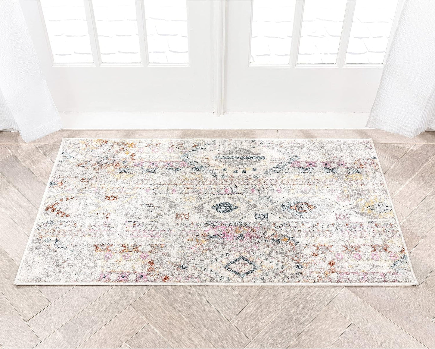 Alfombra bohemia vintage rayas diamante marfil 2x3x3x11"