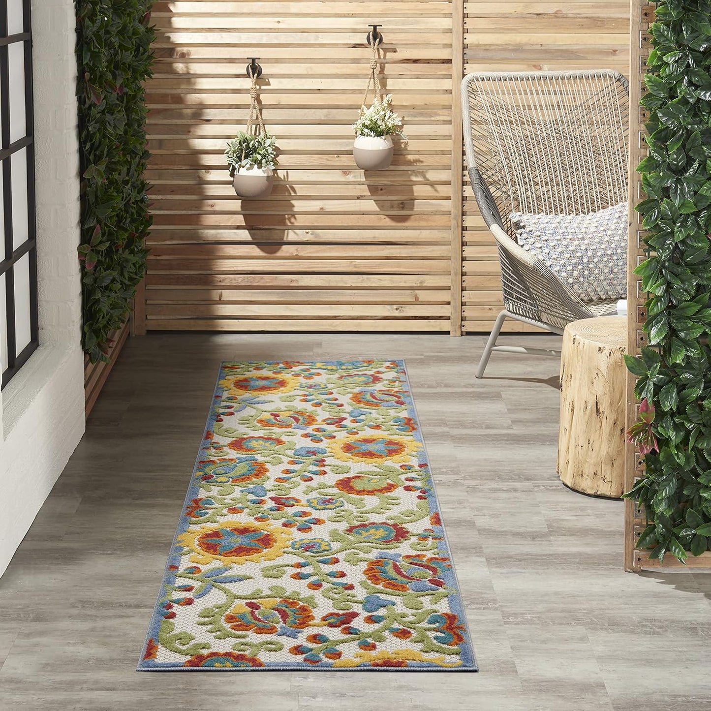 Tapete interior/exterior 2x6ft marfil/multicolor fácil limpiar