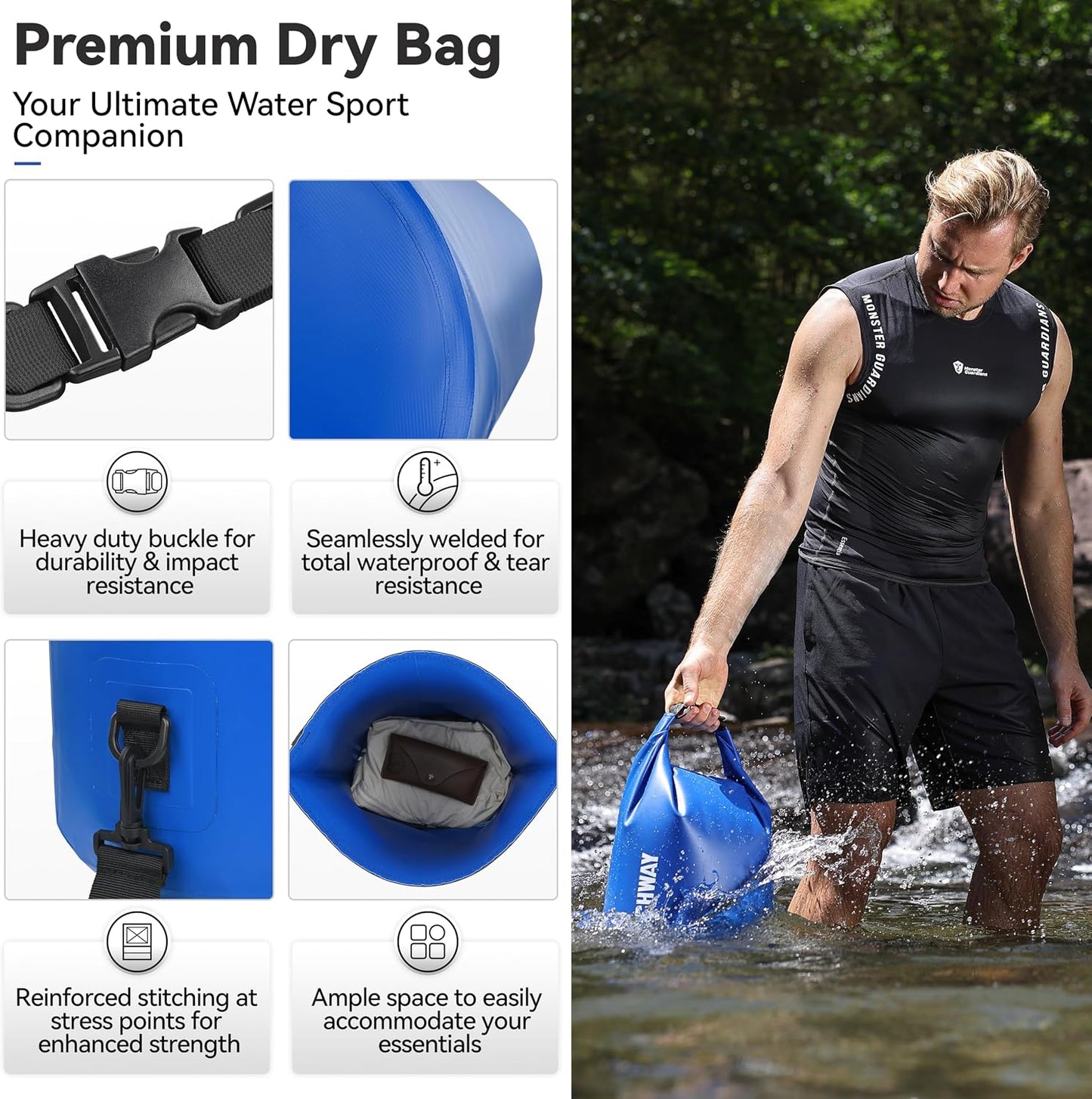 Bolso flotante impermeable 1.32-10.57gal para kayak pesca