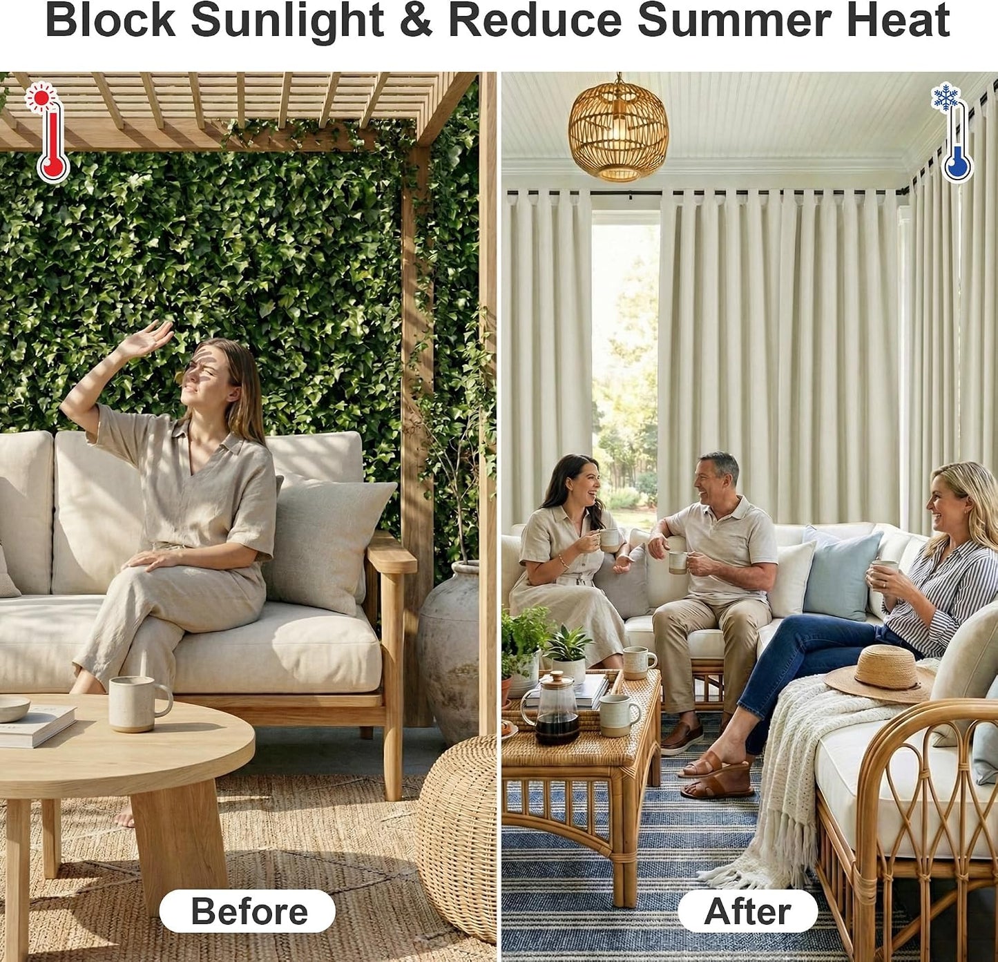 2 Cortinas exteriores impermeables bloqueo luz solar