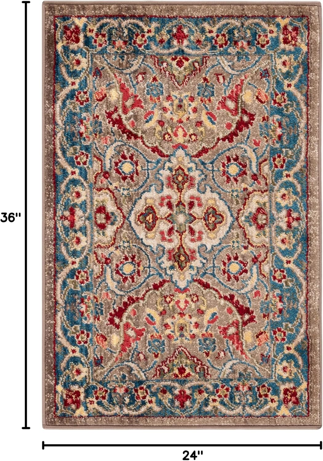 Alfombra área 2x3ft diseño oriental gris pardo y azul