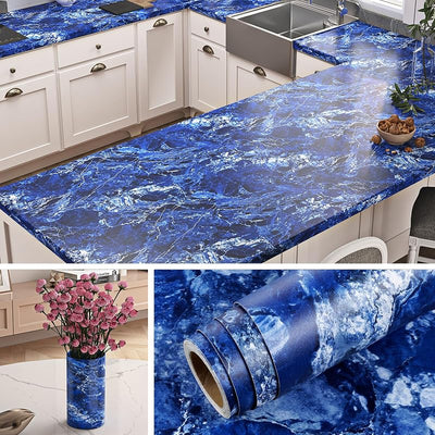 Papel tapiz mármol azul 15.8x394" impermeable encimeras